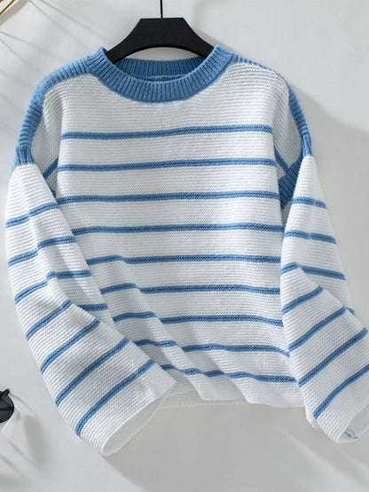 Cozy striped long sleeve pullover sweater