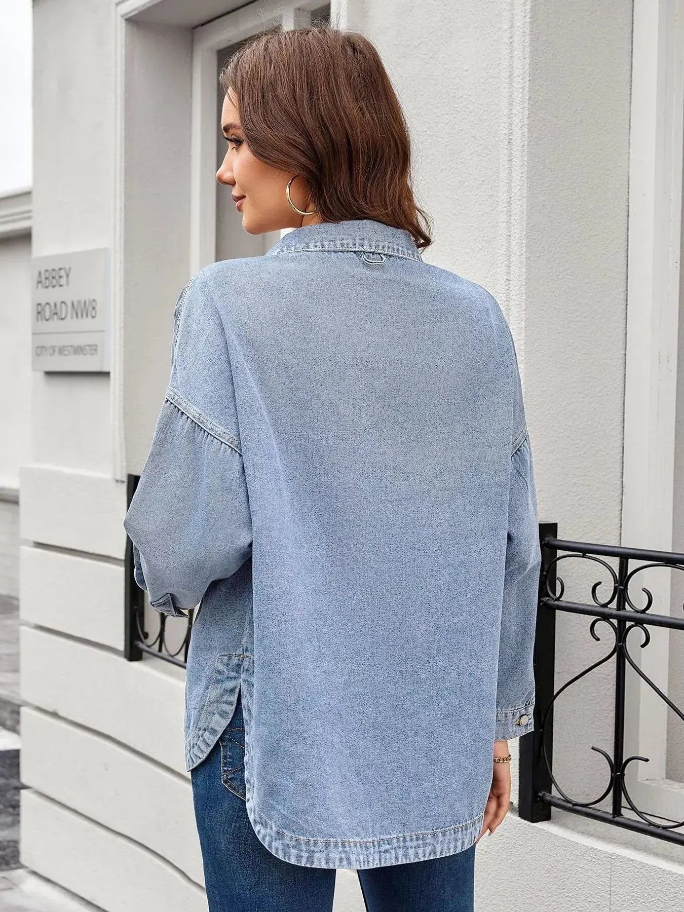Light Wash Denim Button Front Shirt Long Sleeve With Pockets For Women Simply Love
