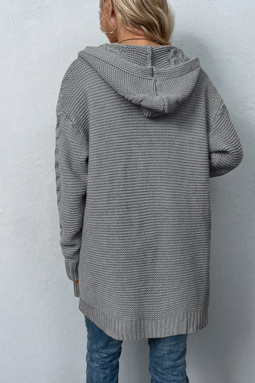 Cable-Knit Dropped Shoulder Hooded Cardigan.