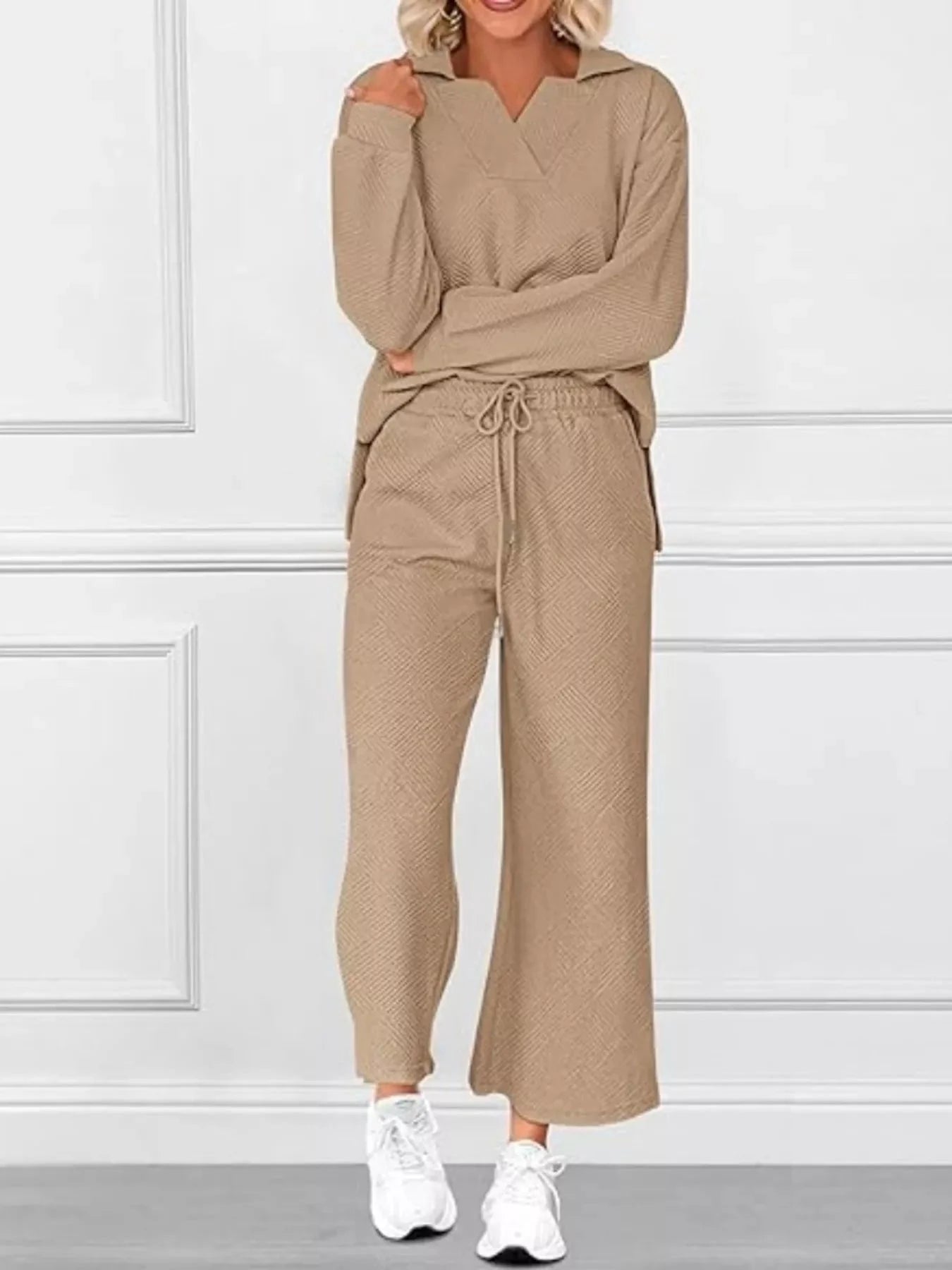 Side Slit Textured Top and Drawstring Pants Set Coco’s Tee Boutique