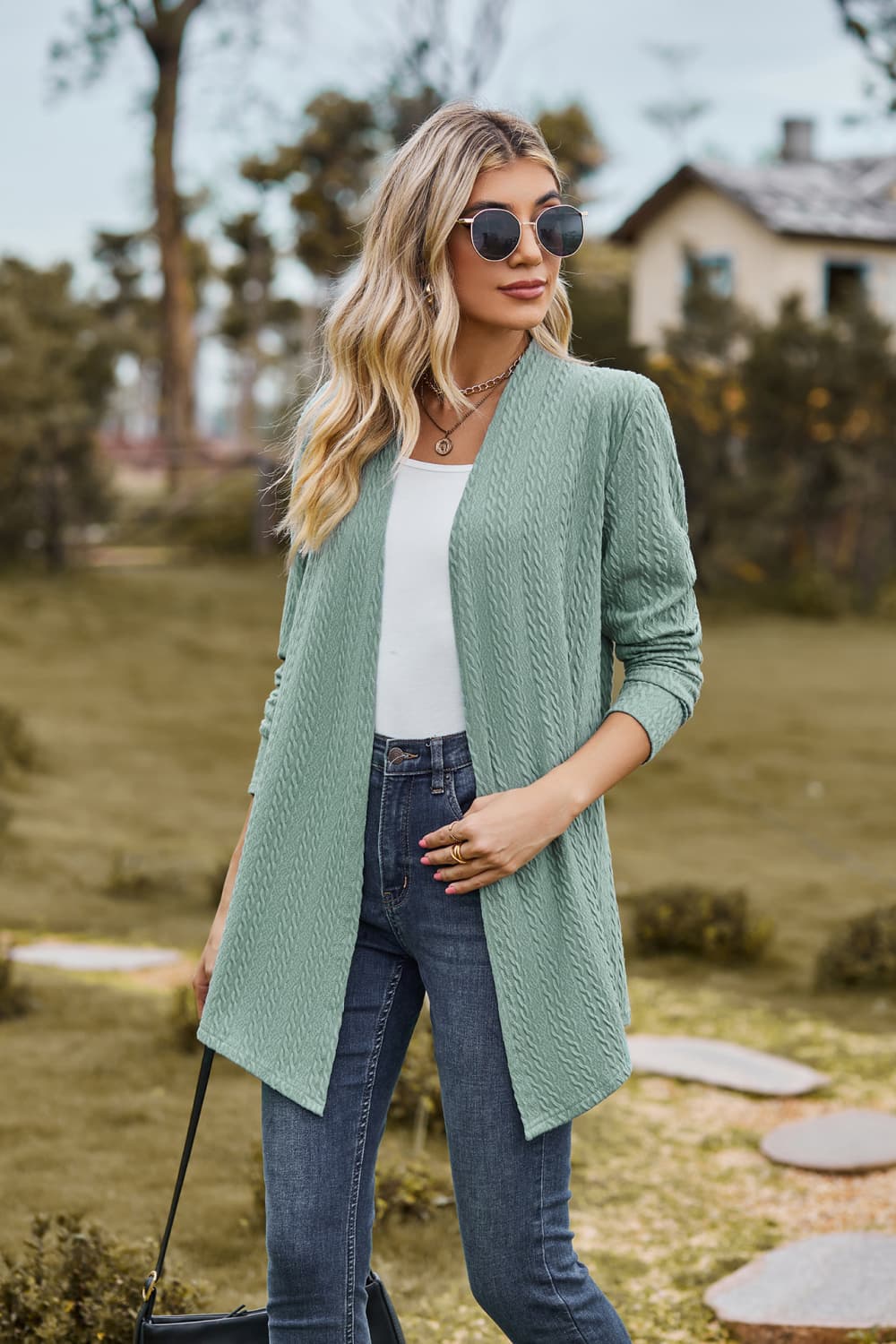 Open Front Long Sleeve Cardigan.