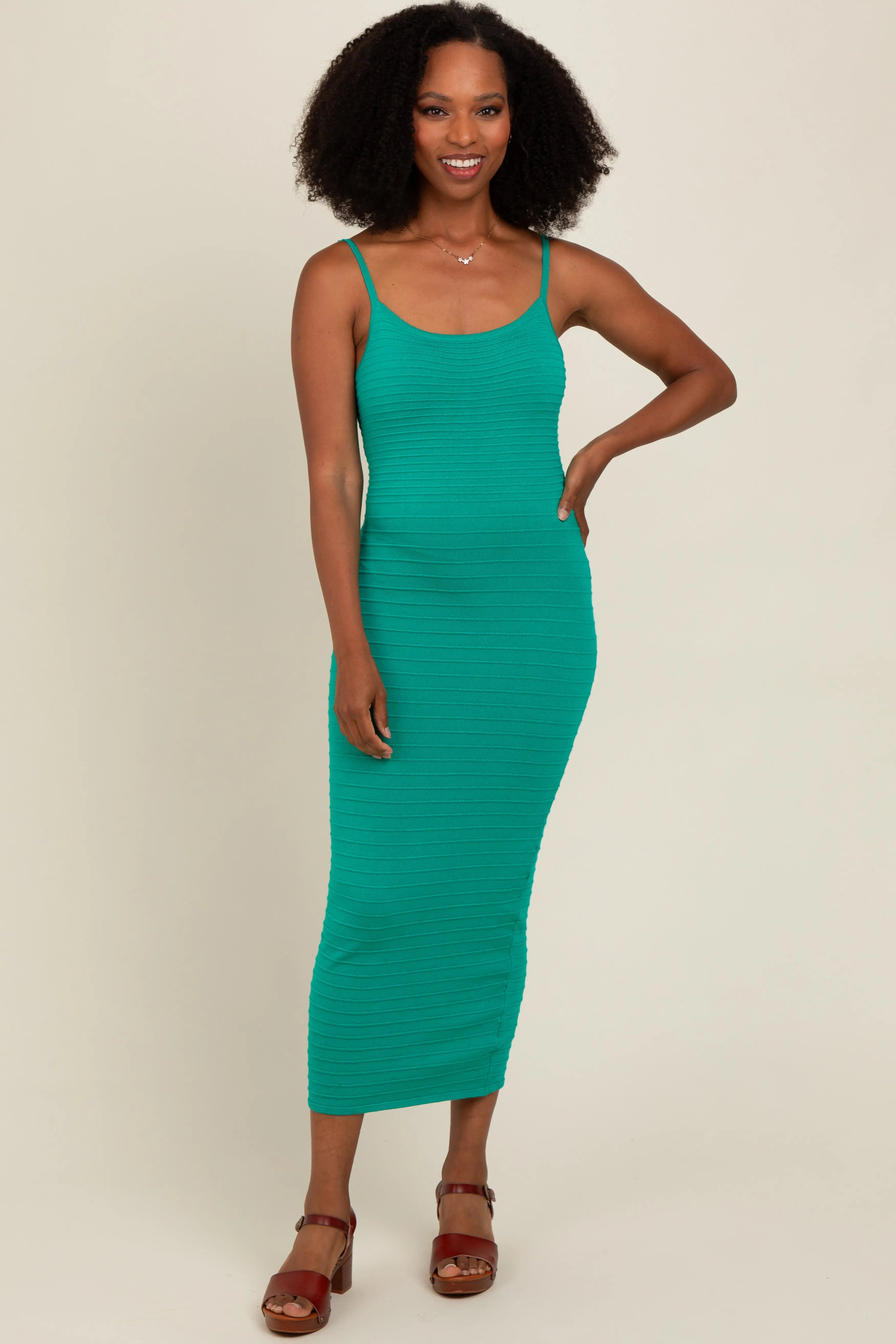 Jade Fitted Spaghetti Strap Maternity Midi Dress PinkBlush