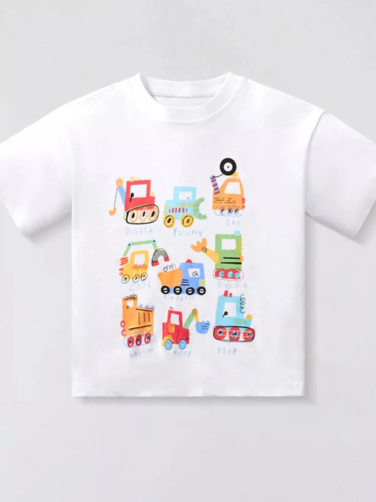 Children's Cartoon Construction Vehicle Crew Neck T-Shirt Simply Love