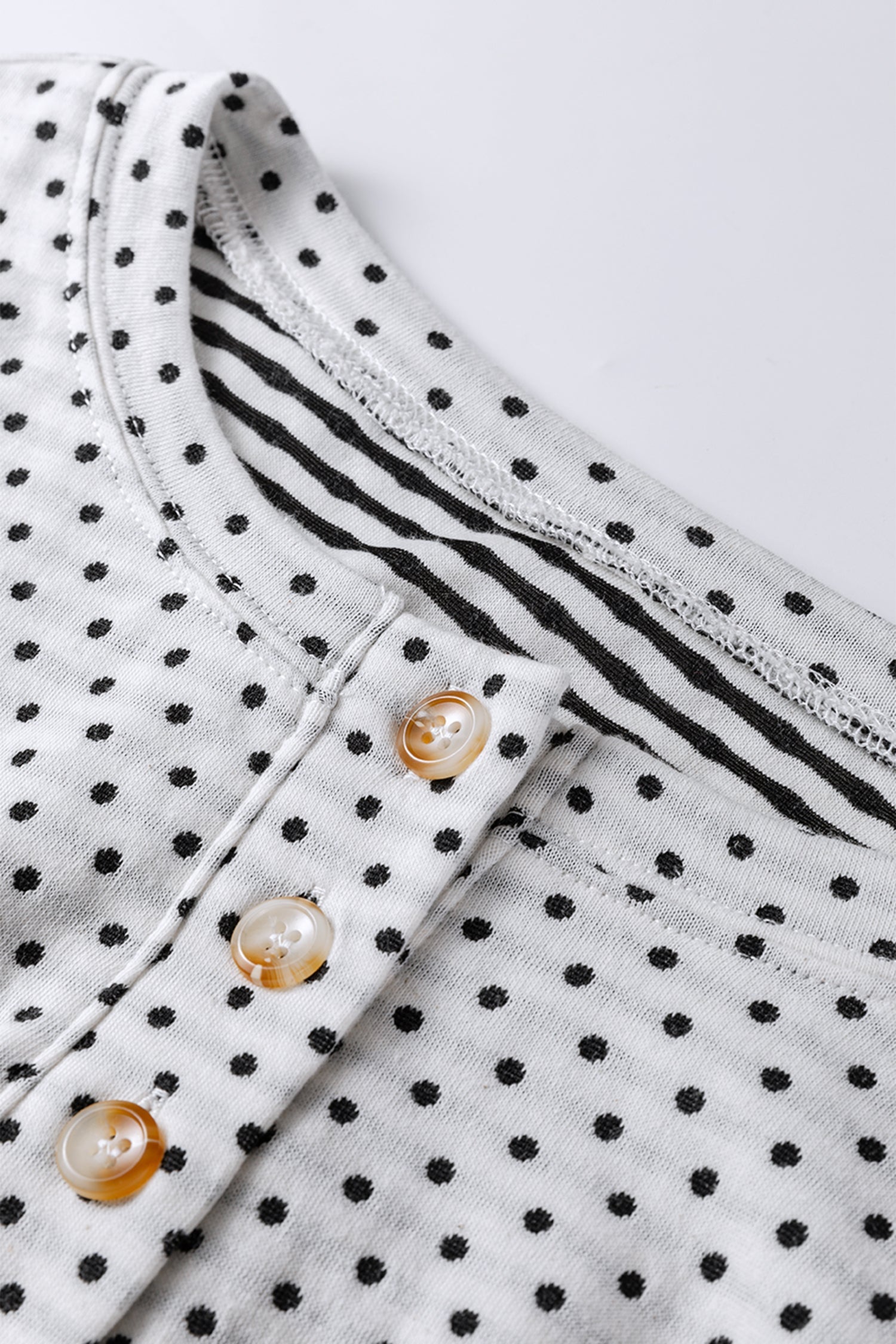 Beige Plus Size Dot Print Striped Patchwork Long Sleeve Henley Top Dear-Lover Dropshipping