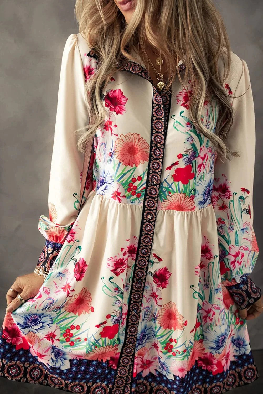 Floral Button-Up Dress with Sleeves