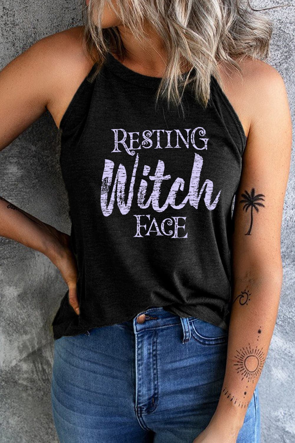 Sassy witch face tank top - casual, opaque, slightly stretchy