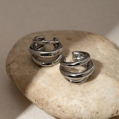 Stainless Steel Layered Cuff Earrings.