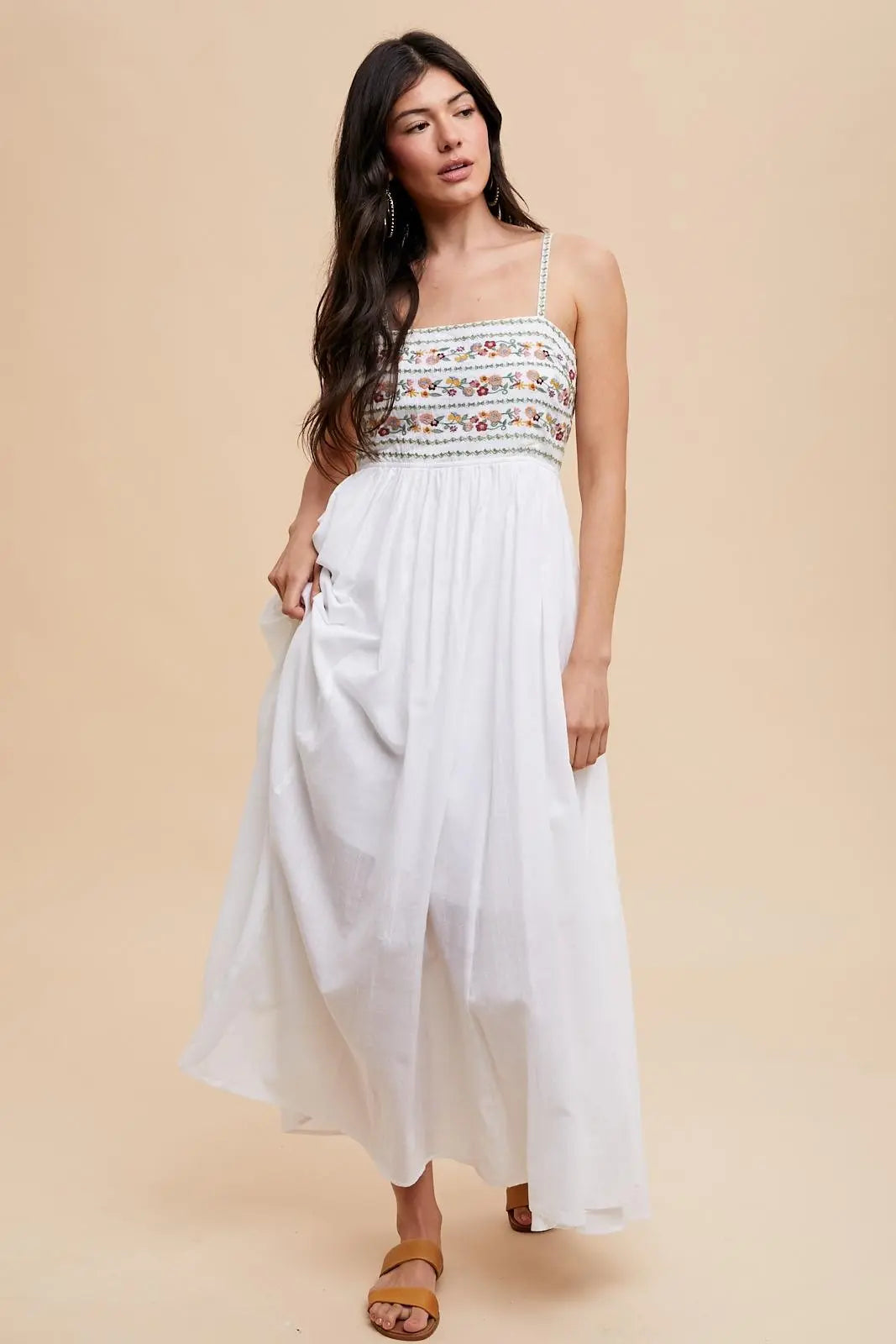 Multi-Color Floral Embroidered Lace-Up Back Maxi Dress PinkBlush