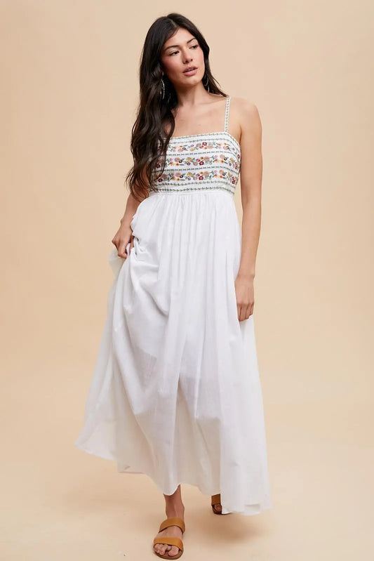 Multi-Color Floral Embroidered Lace-Up Back Maxi Dress PinkBlush
