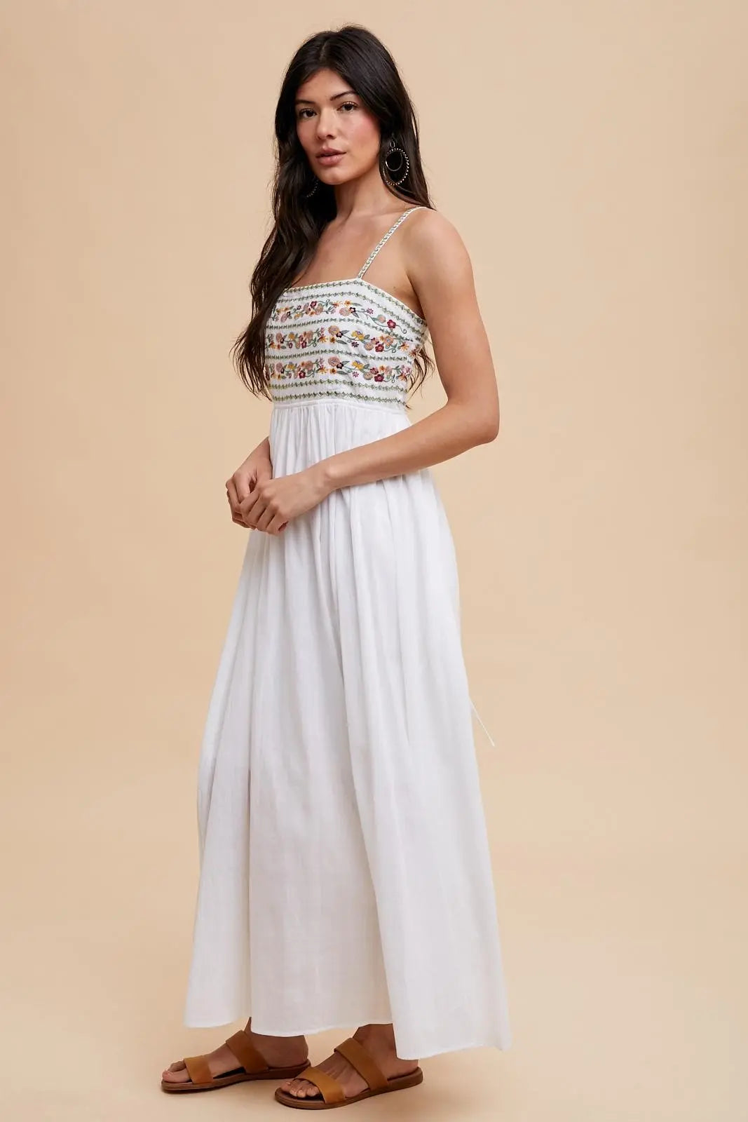 Multi-Color Floral Embroidered Lace-Up Back Maxi Dress PinkBlush