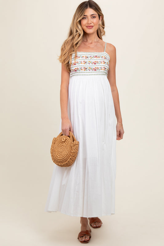 Multi-Color Floral Embroidered Lace-Up Back Maternity Maxi Dress PinkBlush