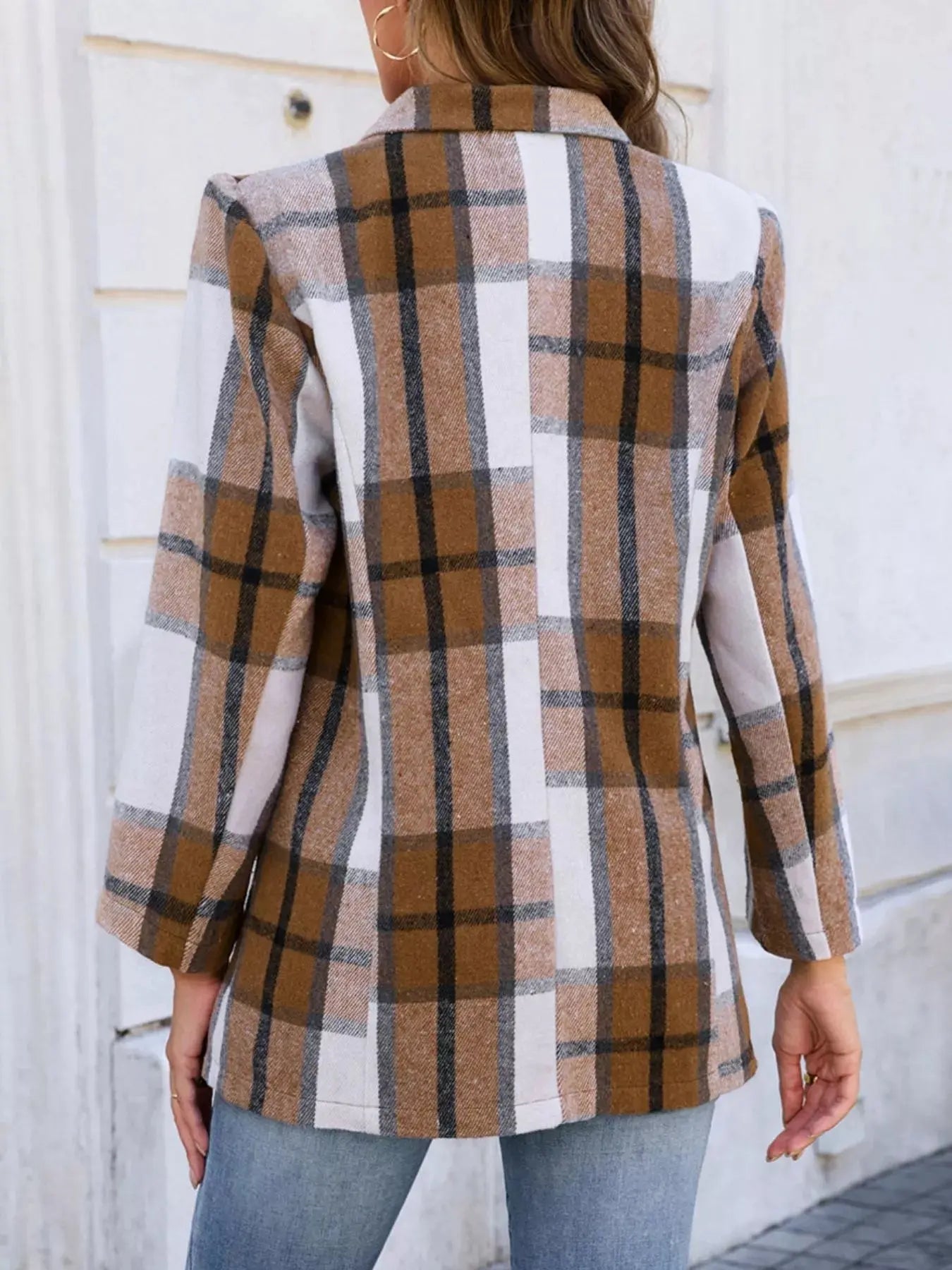 Plaid Double Breasted Blazer For Women With Lined Body Polyester Office Ready Simply Love