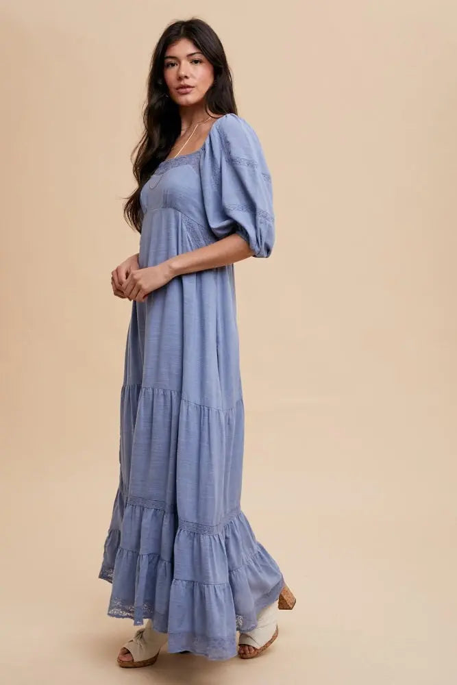 Blue Lace Insert Maxi Dress PinkBlush
