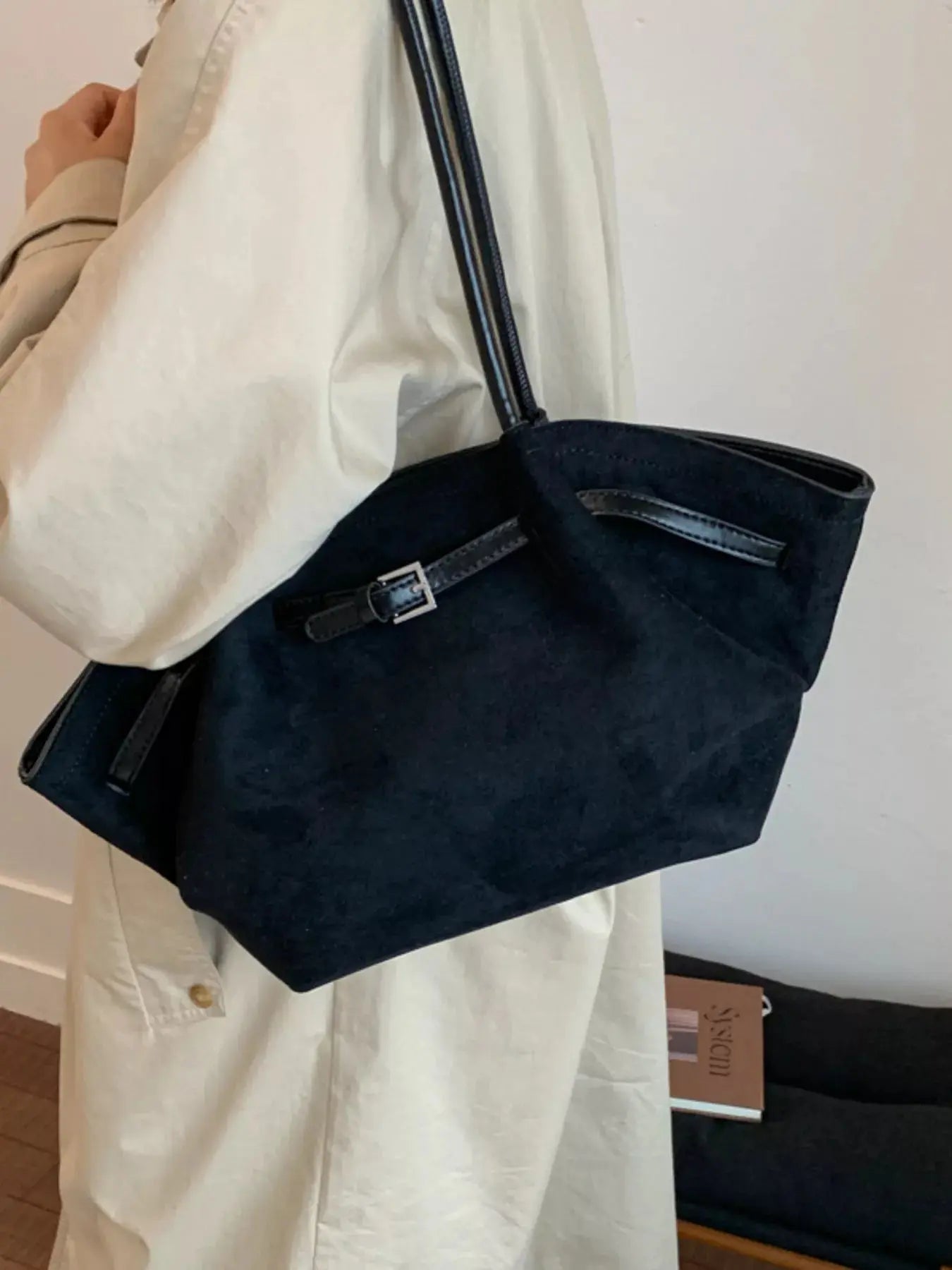 Solid Color Buckle Tote Bag Simply Love