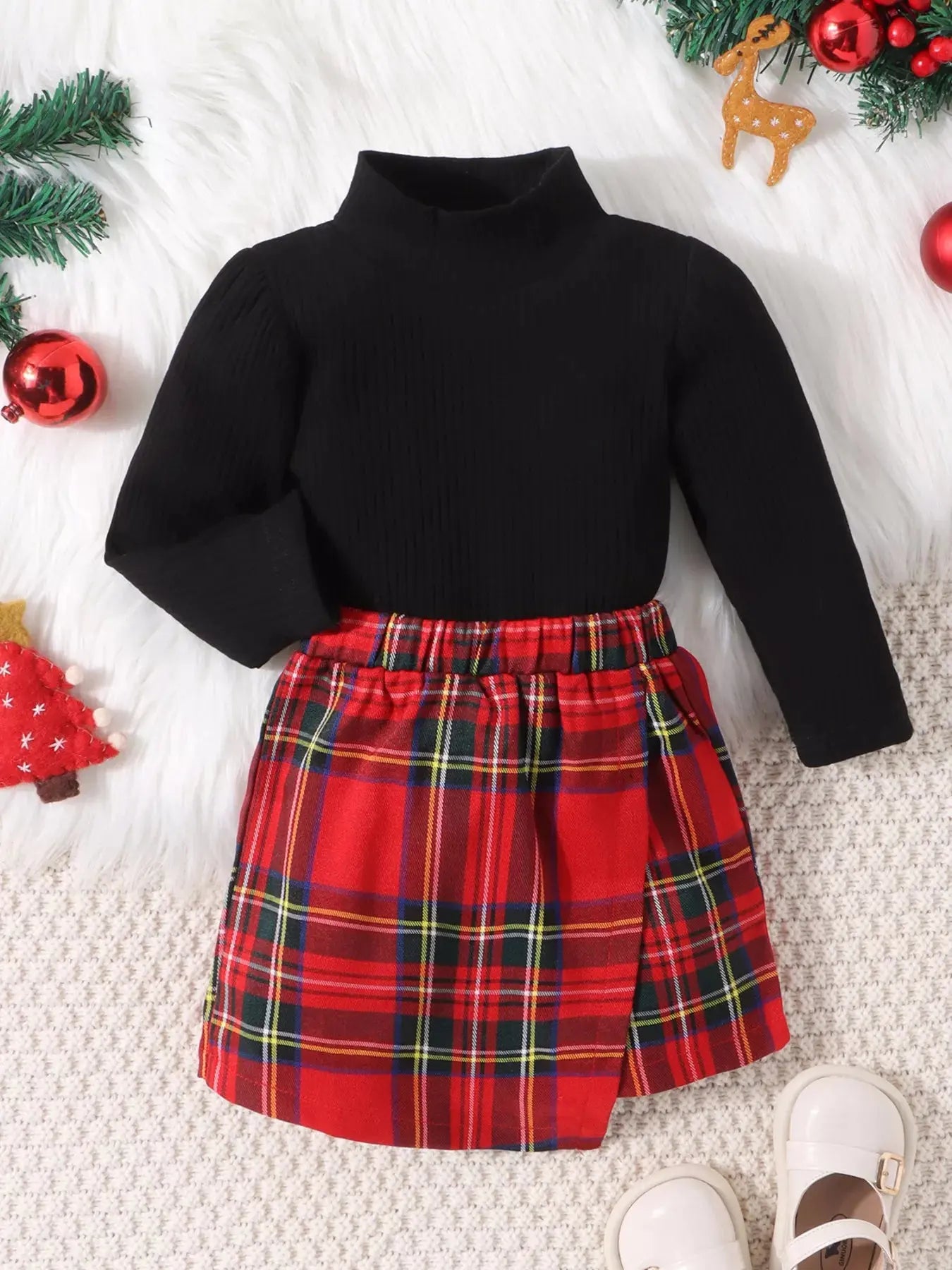 Children's Ribbed Knit Top & Plaid Skirt Set Simply Love