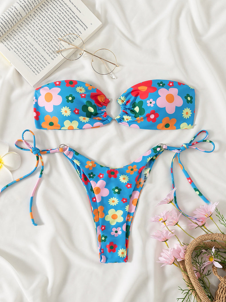 Swimsuit Women Summer Tube Top Sexy Bikini Fresh Printed Bikini Swimsuit Bella Mia