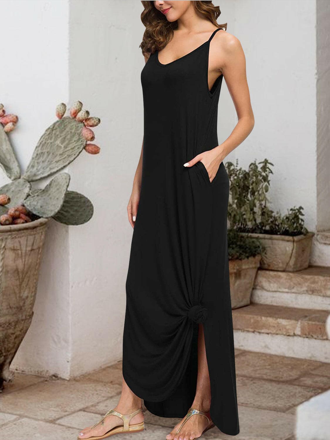 Slit Scoop Neck Sleeveless Dress.