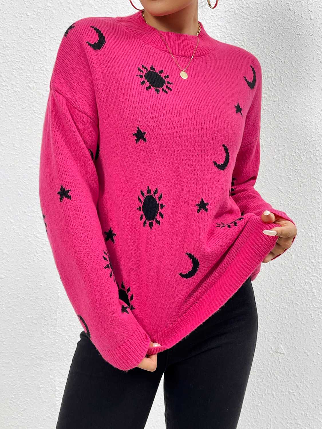 Patterned Drop Shoulder Sweater.