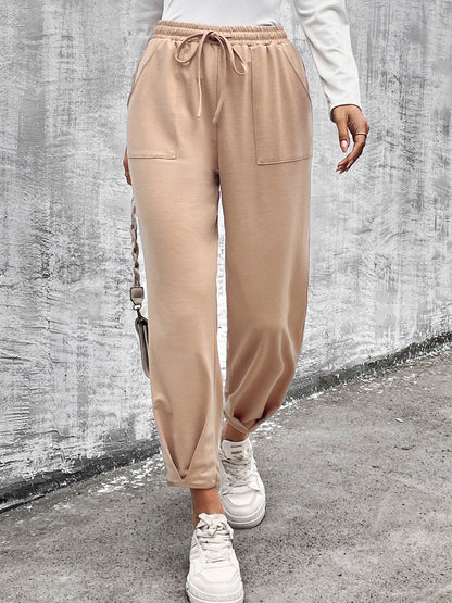 Drawstring Straight Pants with Pockets.