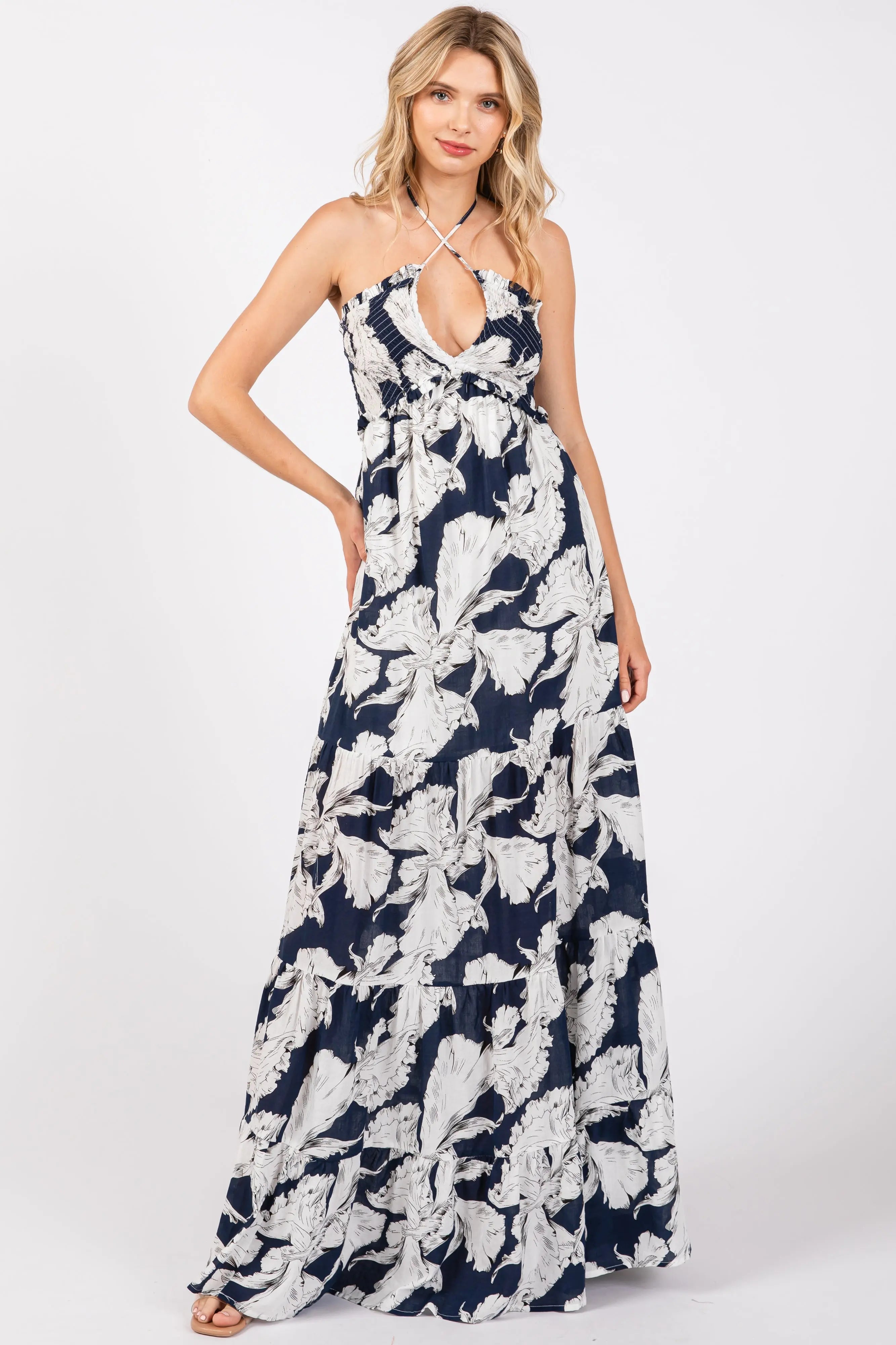 Navy Printed Woven Maxi Dress PinkBlush