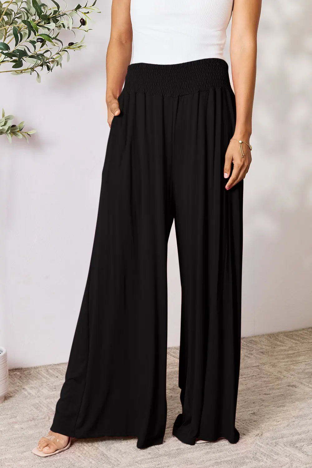 ShopBasicbae: Smocked Wide Leg Pants
