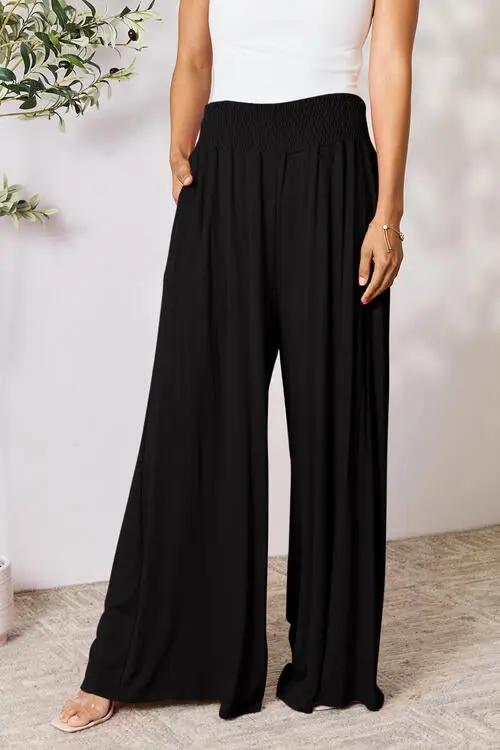 Double Take Full Size Smocked Wide Waistband Wide Leg Pants - Love Salve