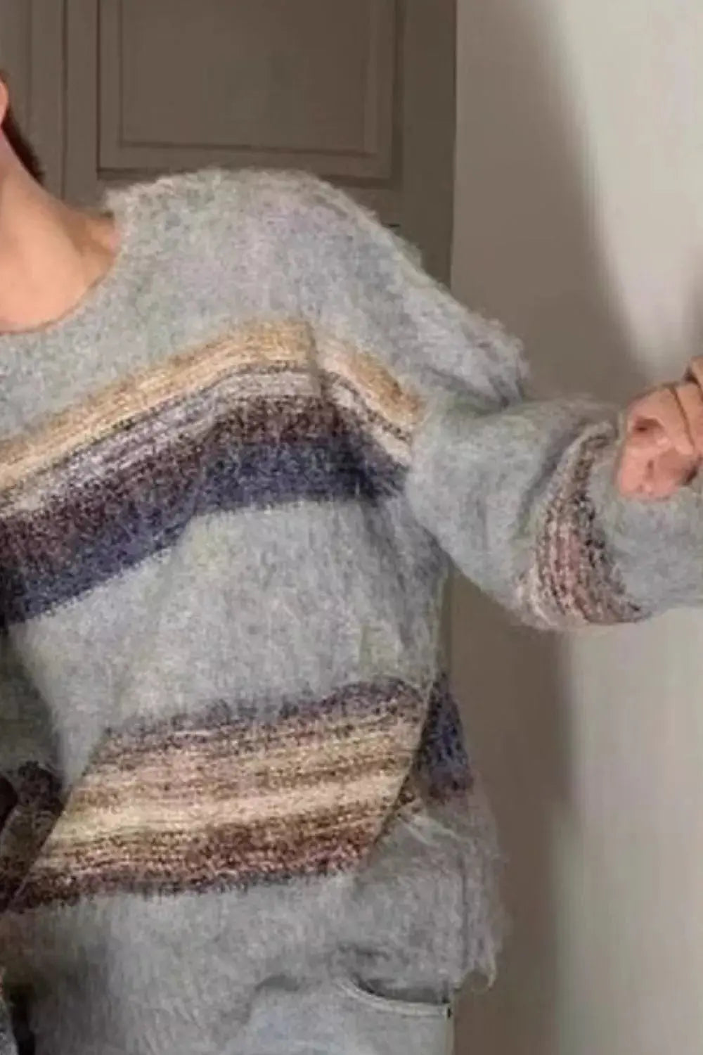 Men's Striped Round Neck Sweater Simply Love