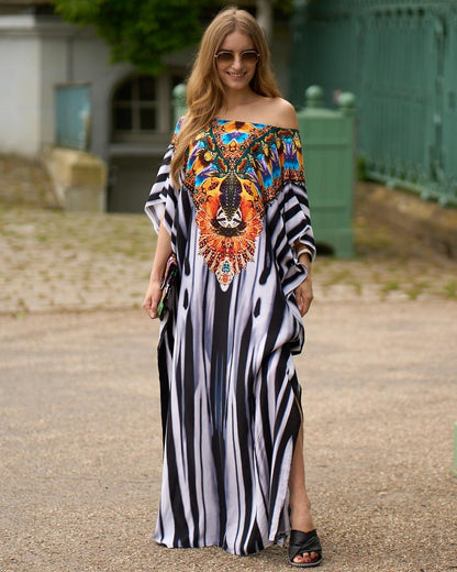 Rayon Positioning Printing Beach Cover up Loose Vacation Dress Beach Cover Up Colors