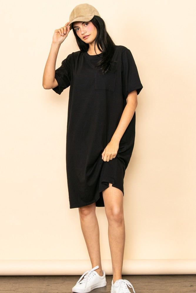 Black Oversized Round Neck T-Shirt Dress PinkBlush