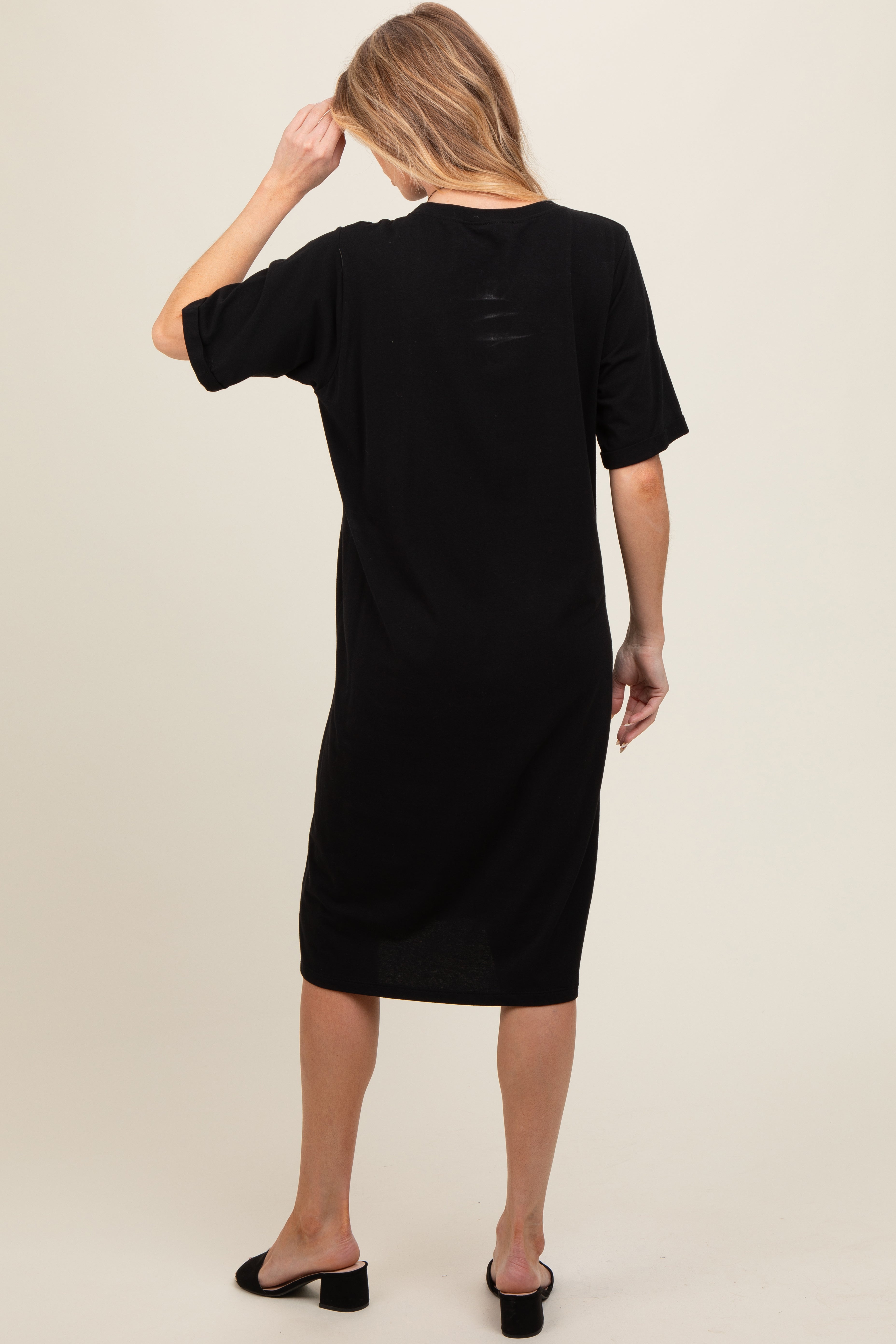 Black Oversized Round Neck T-Shirt Maternity Dress PinkBlush