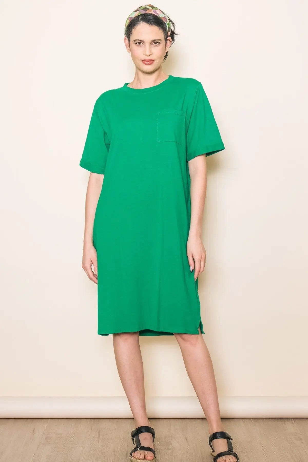 Green Oversized Round Neck T-Shirt Dress PinkBlush