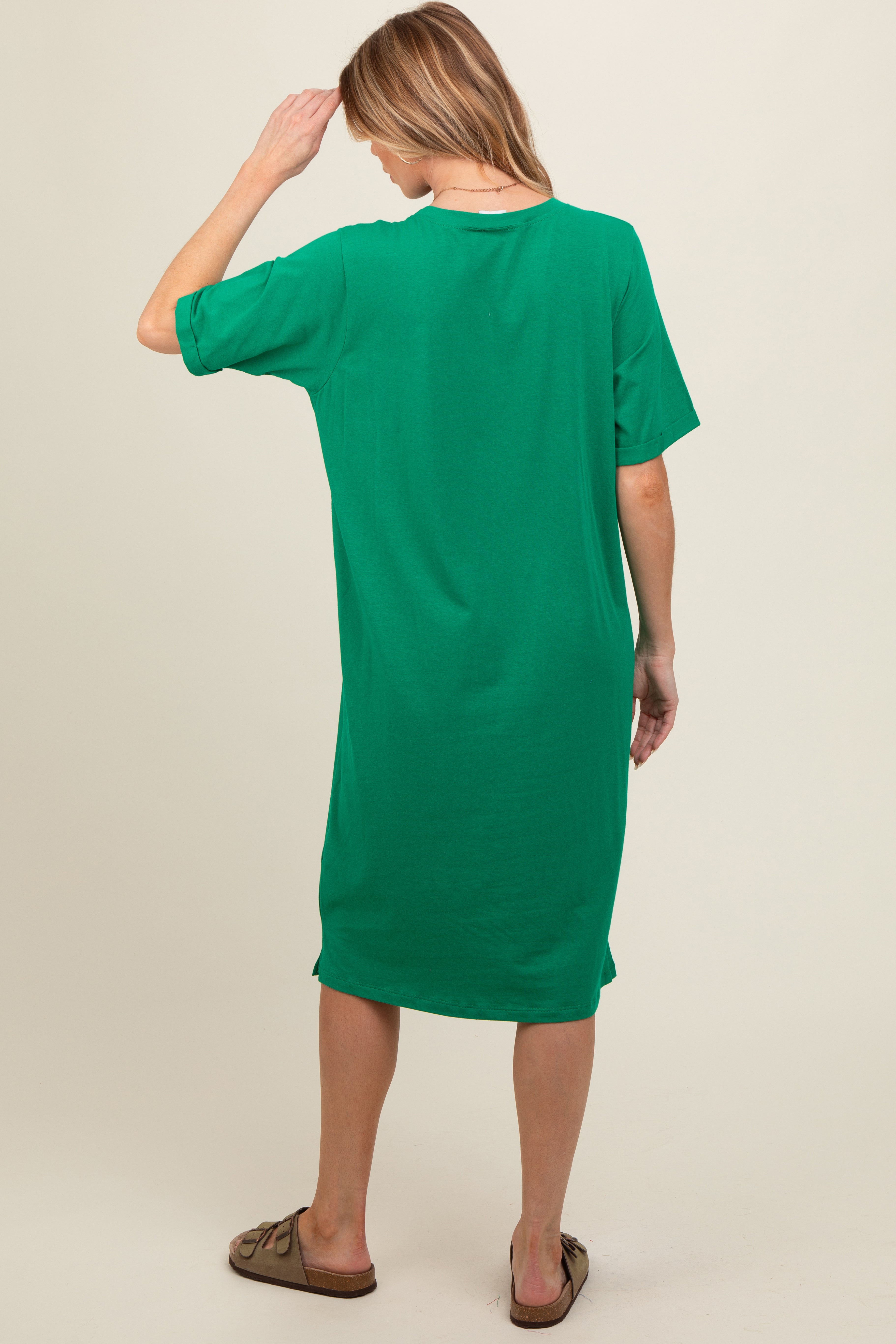 Green Oversized Round Neck T-Shirt Maternity Dress PinkBlush