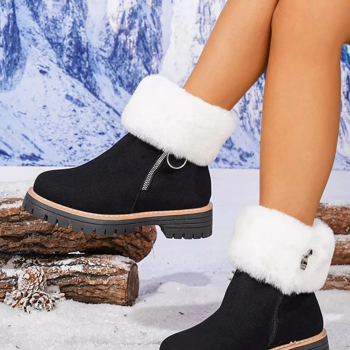 Fuzzy Ankle Boots with Zipper Detail Simply Love