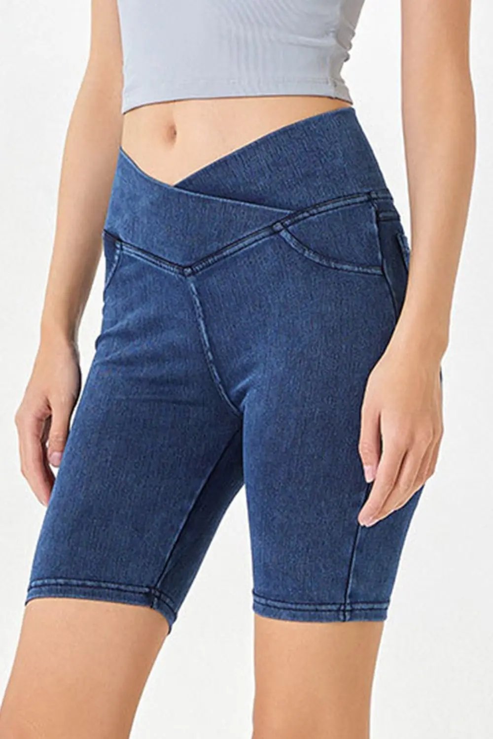 Basic Bae Asymmetrical Waist Denim Shorts with Pockets - Love Salve