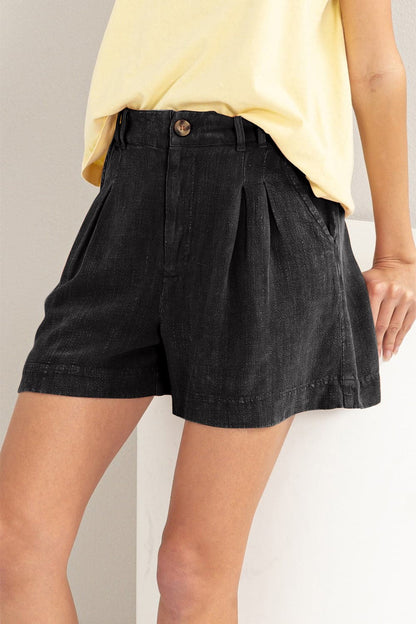 HYFVE High Waist Pleated Linen Shorts.