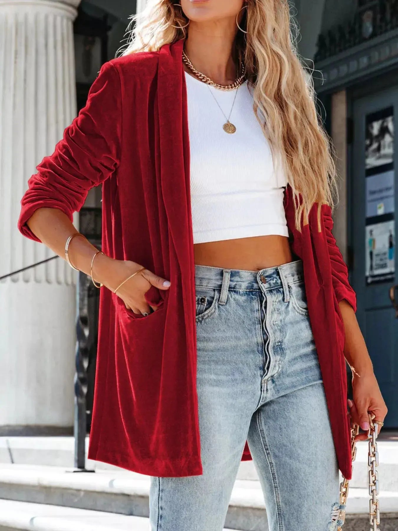 Velvet One Button Outerwear Simply Love
