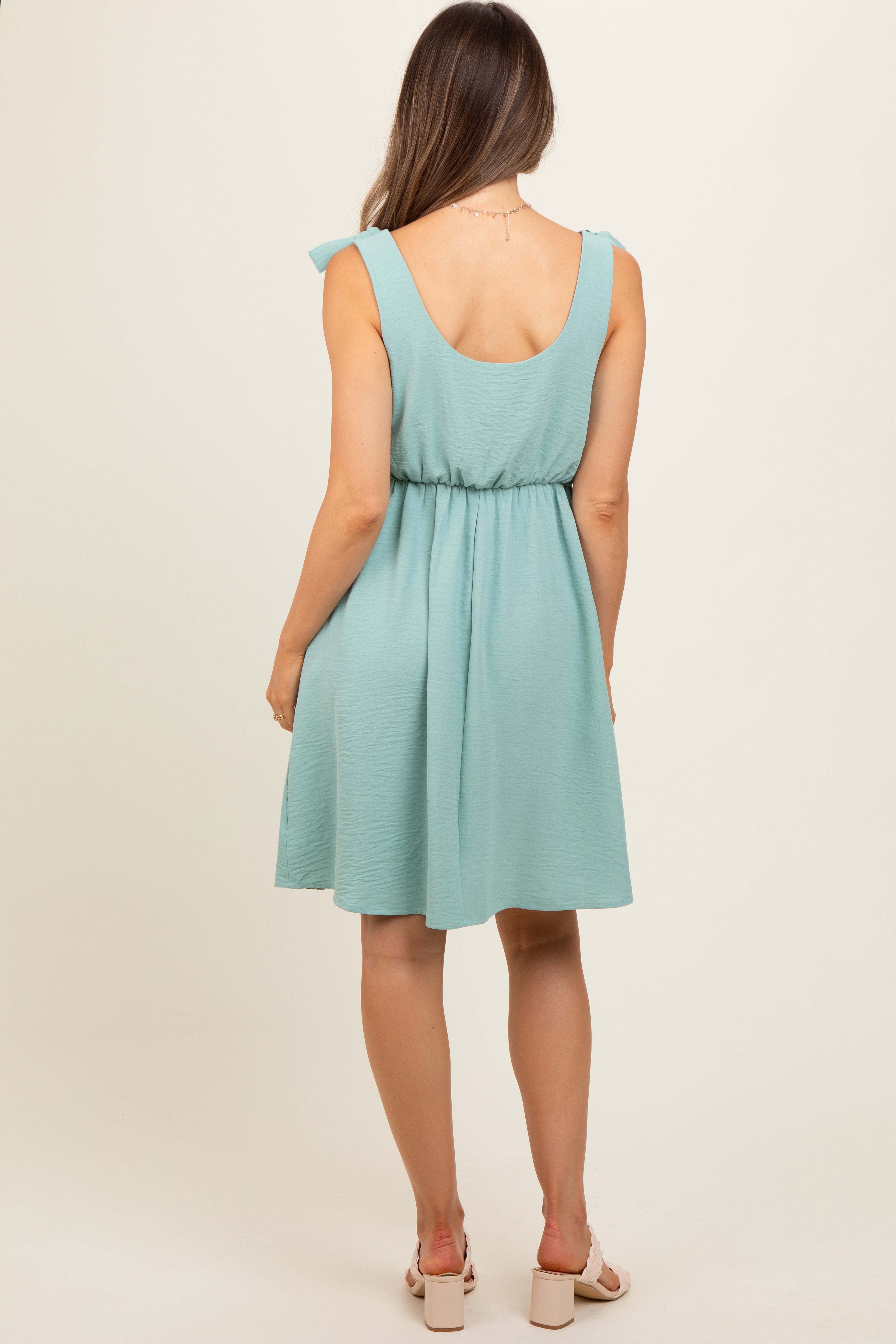 Mint Solid Tie-Shoulder Scoop Neck Maternity Dress PinkBlush