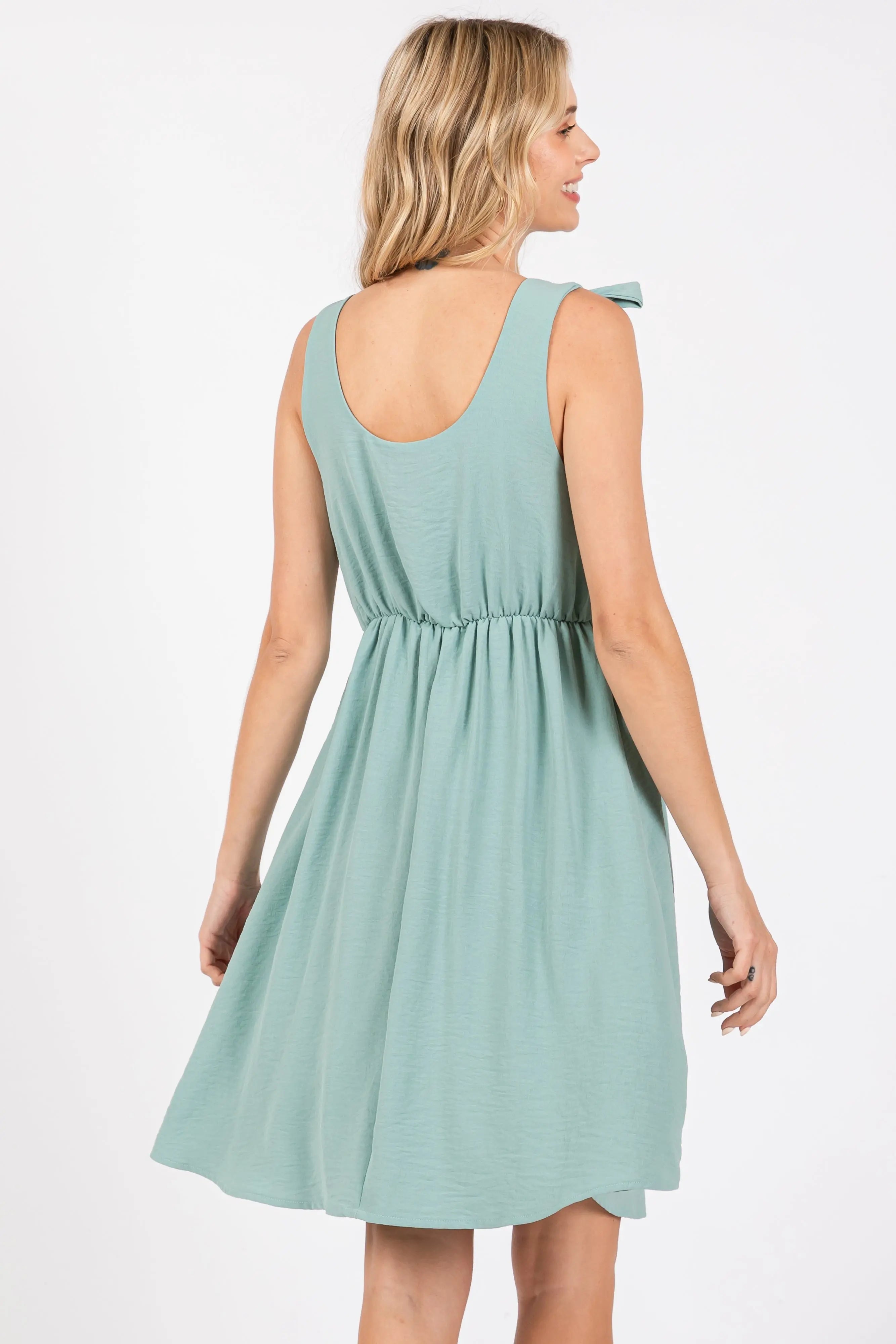 Mint Solid Tie-Shoulder Scoop Neck Dress PinkBlush