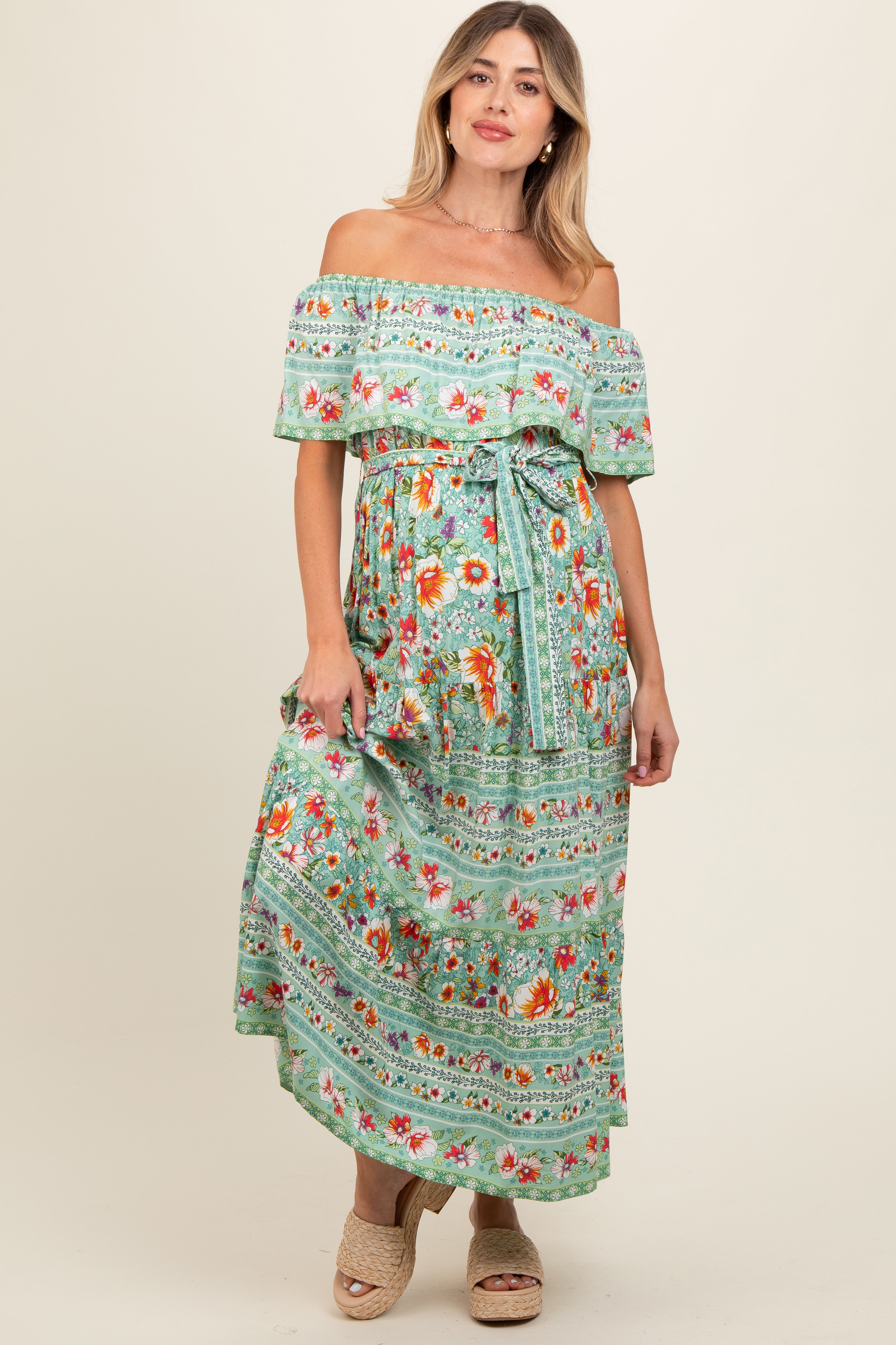 PinkBlush Jade Floral Off Shoulder Maternity Maxi Dress - Alternate Angle