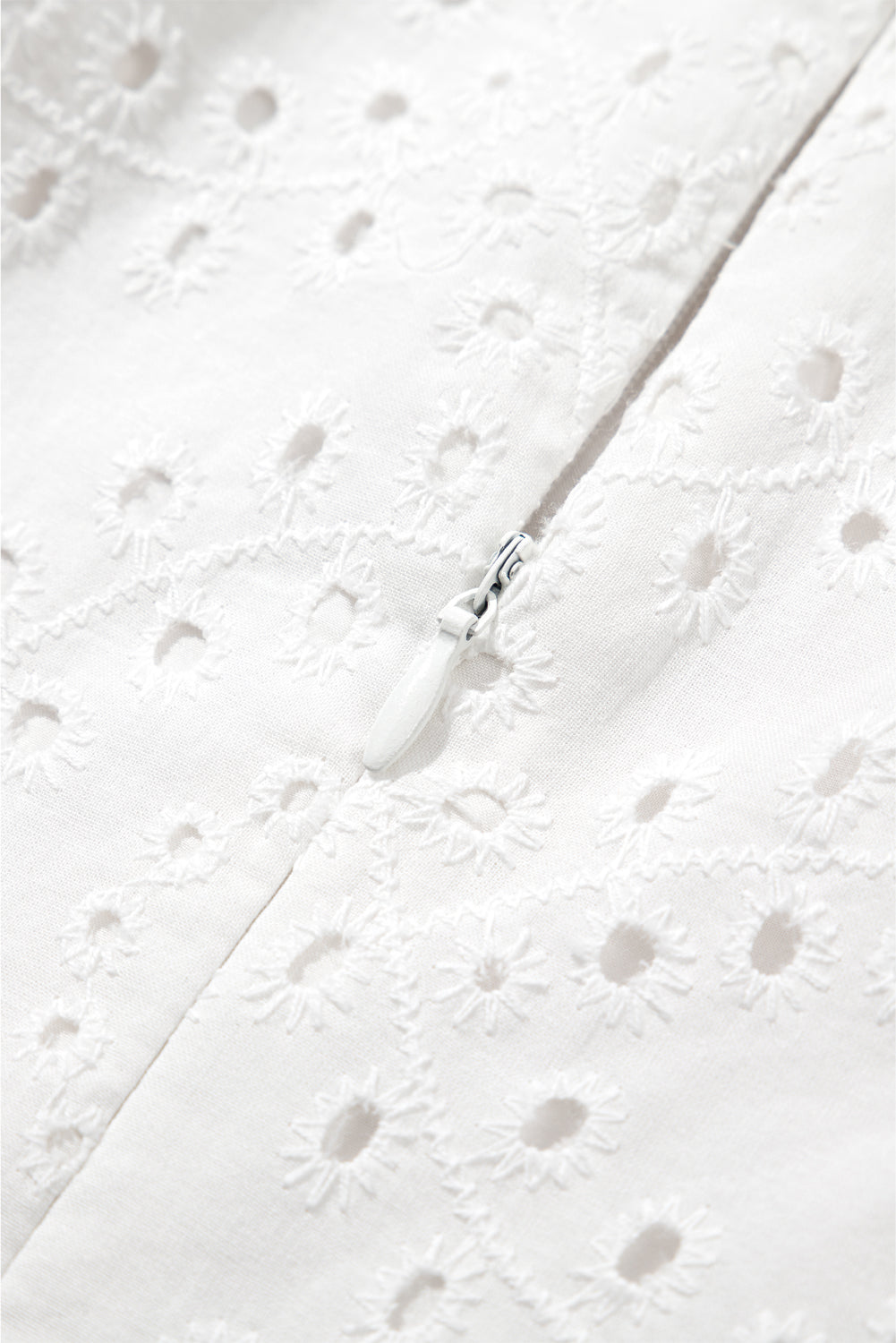 White Floral Eyelet Embroidered Sleeveless Shift Dress for Summer