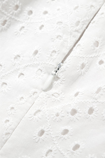 White Floral Eyelet Embroidered Sleeveless Shift Dress for Summer