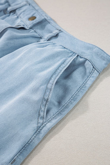 Snap Down High Waist Denim Skirt.