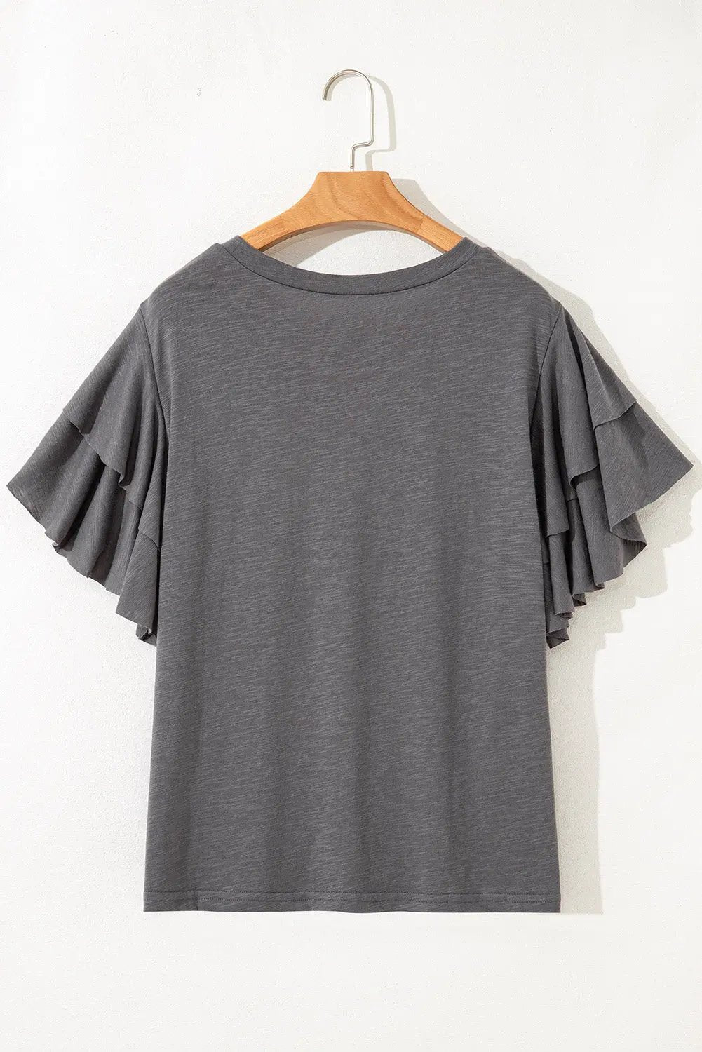 Plus Size Dark Grey Double Ruffled Short Sleeve Top Dear-Lover Dropshipping