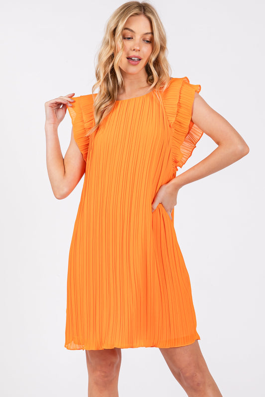 Orange Flutter Sleeve Pleated Chiffon Mini Dress PinkBlush