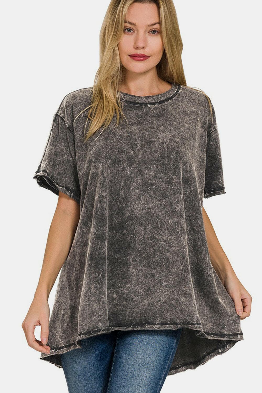 Zenana Round Neck Dropped Shoulder Blouse.