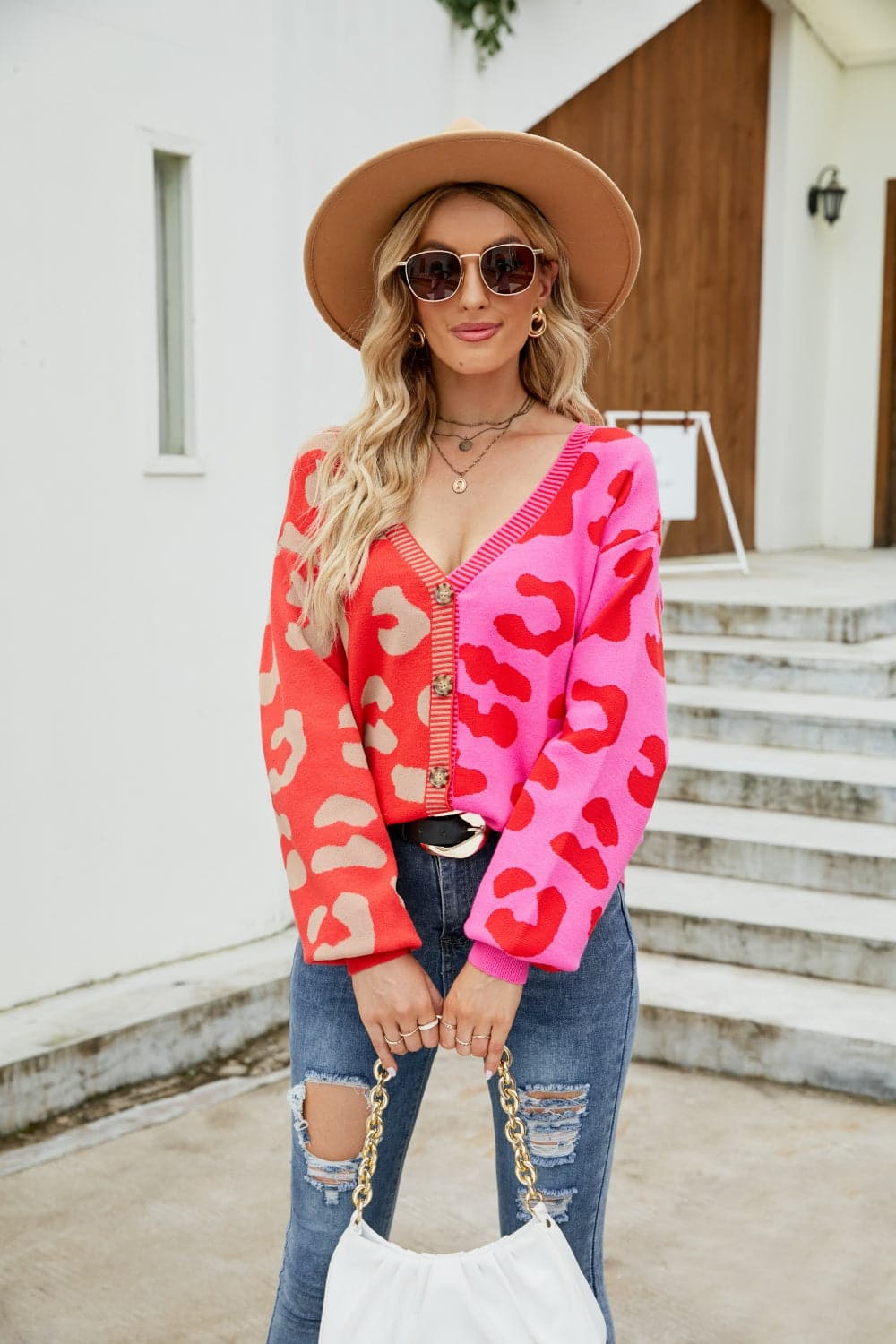 Leopard Button Up Dropped Shoulder Cardigan.