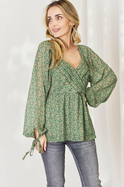 HEYSON Full Size Floral Surplice Peplum Blouse.