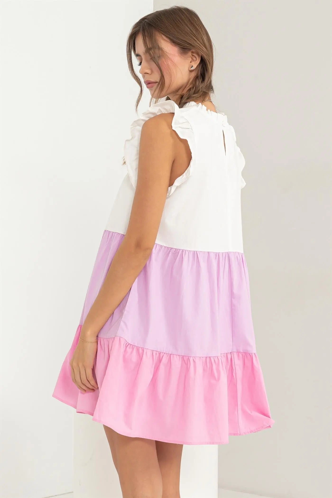 Pink Multi Poplin Color Block Mini Dress PinkBlush