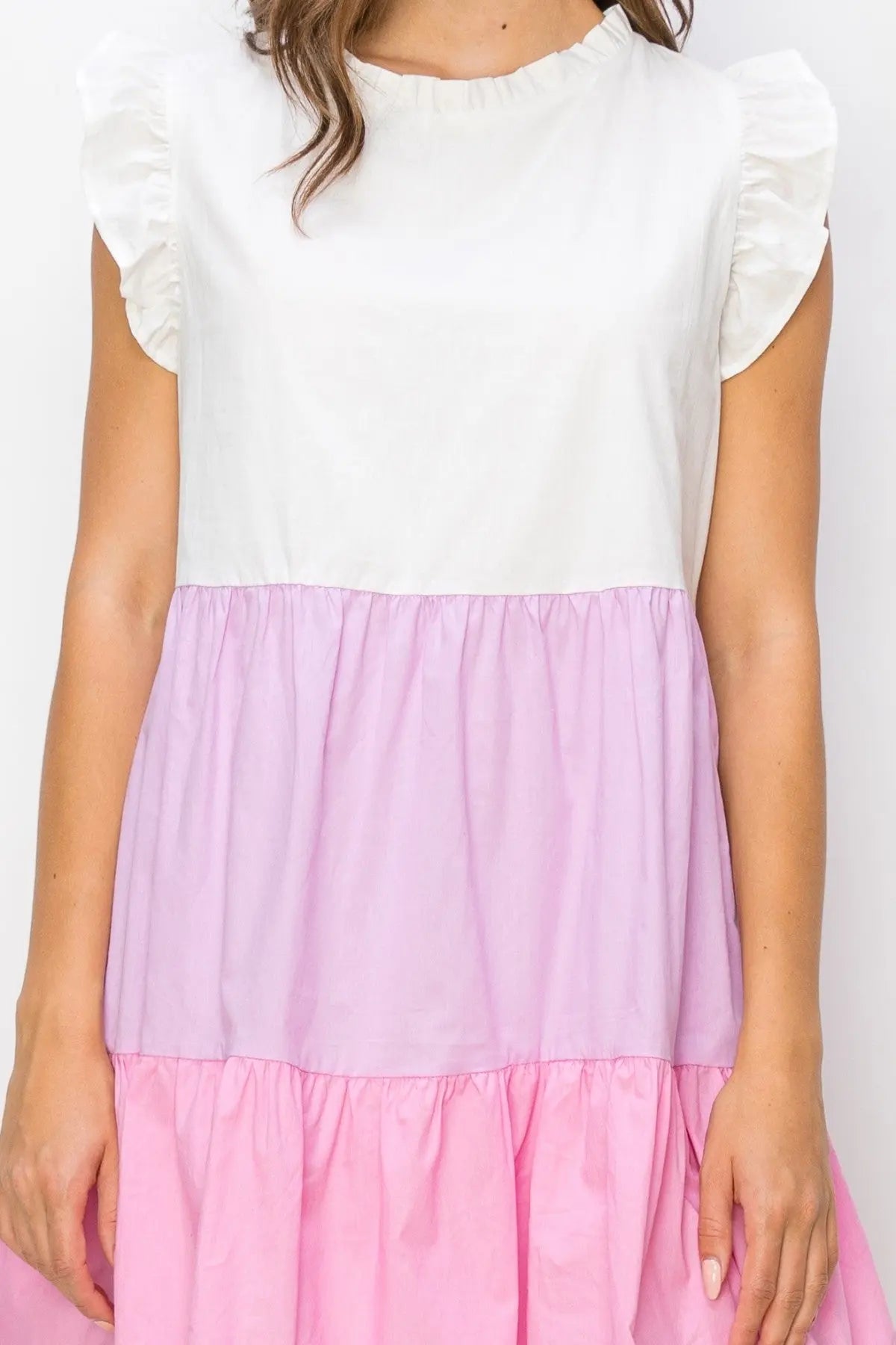 Pink Multi Poplin Color Block Mini Dress PinkBlush