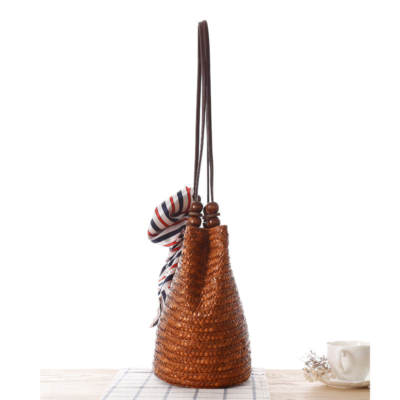 Shoulder Straw Bag Women Bag Seaside Holiday Woven Bag Straw Bag Beach Bag Silk Scarves Are Not Included Bella Mia